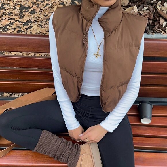 Chocolate Brown Casual Women's Sleeveless Coat Vest - Picture 5 of 7